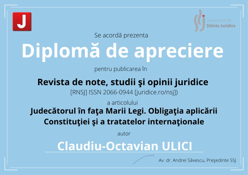 Diplomă de apreciere SSJ